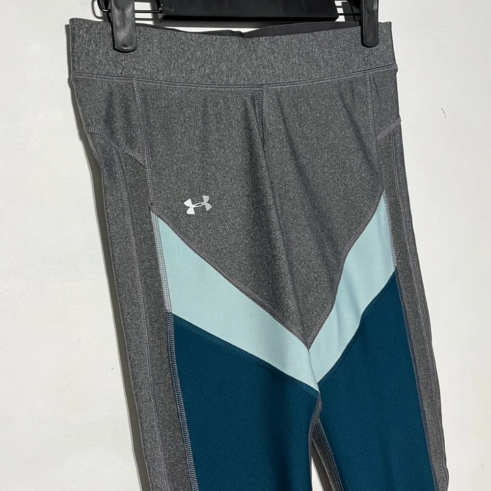 Under Armour Heatgear Compression Colorblock Grey Blue 7/8 Leggings Size Medium - Picture 4 of 7